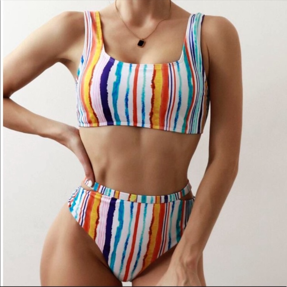 Cute Multicolored Cut Out High Waisted Bikinis Set - Picture 1 of 7